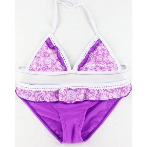 Baby Bikini Set Girls Two Pieces Swimwear 6-16Y Kids Swimming Wear Children Purple and Light Blue Swimsuit Bathing Suit