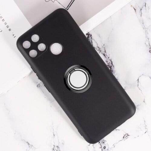 For OPPO Realme C25 C12 7i Global RMX3193 RMX2189 6.5" Back Ring Holder Bracket Case Phone TPU Soft Silicone Cover