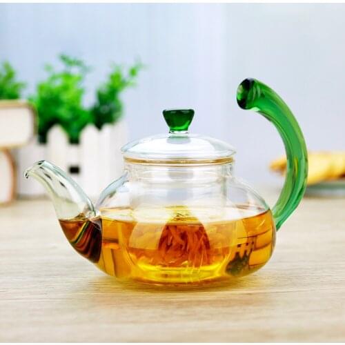 Artistic 300 / 600ml Elegant Heat-resistant Glass Teapot With Glass Infuser Strainer Flower Green Tea Kettle Microwave Stovetop