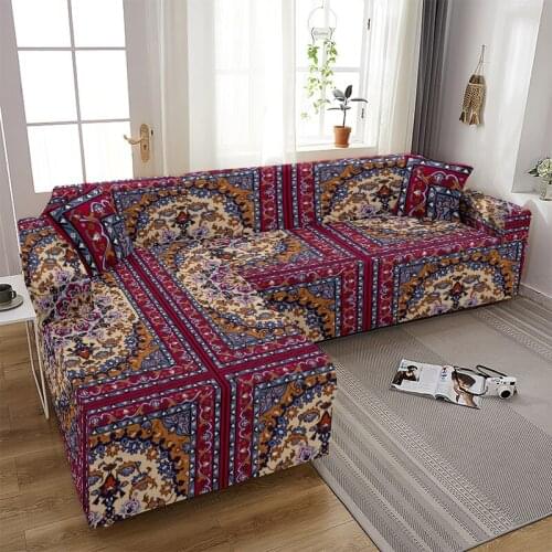 Ethnic Vintage Elastic Sofa Cover for Living Room Sofa Towel Mandala Flower Printed Pattern L-shaped Chaise Longue Sofa Covers