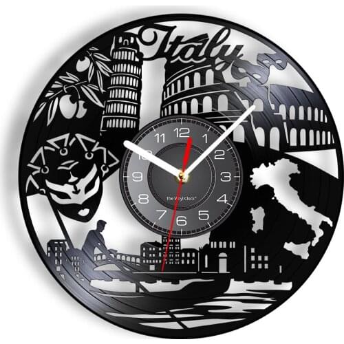 Italy Europe City Landscape Vintage Album Record Wall Clock IT Travel Art Minimalist Home Decor Italian Timepieces Silent Clock