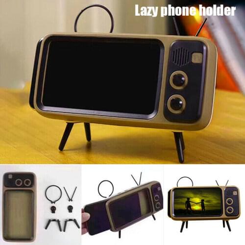 Lazy Phone Holder Mini Bluetooth Audio Speaker Retro TV Mobile Phone Stand Holder 3W