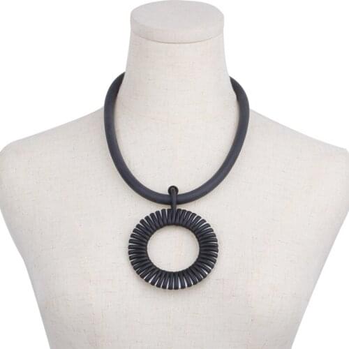 YD&YDBZ Metal Circle Pendant Necklaces Women Accessories Punk Style Chunky Rubber Rope Necklace 2021 Costume Jewelry Matching