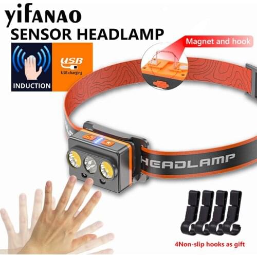COB LED Headlamp Sensor Headlight with Built-in Battery Flashlight USB Rechargeable Head Lamp Torch 7 Lighting Modes Work Light