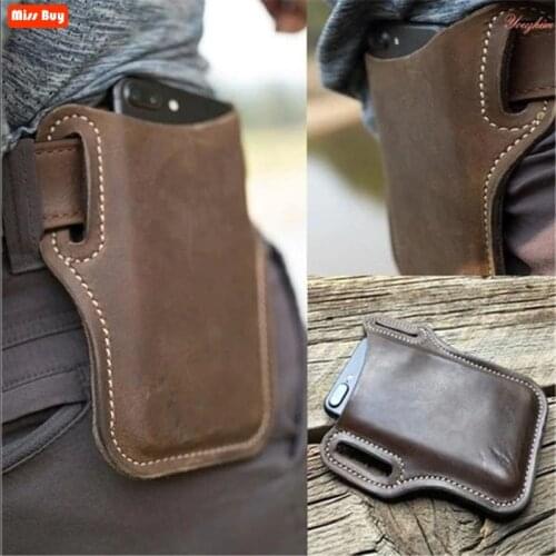 Men Cellphone Loop Holster Case For iPhone 12 11 Pro Max Cover Universal Leather Holster Belt Clip Pouch Phone Bag Purse Wallet