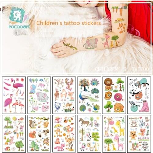 Latest 2019 Cartoon Animal Tattoo Designs of Peacock Flamingo Childrens Temporary Tattoo Stickers Forest Series Pattern For Kid