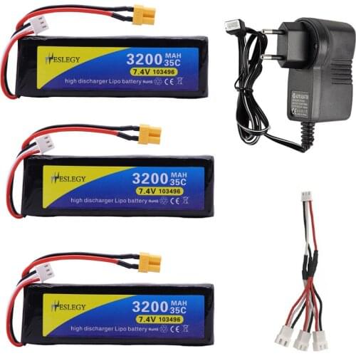 Upgrade 7.4V 3200mAh 35C 3S Lipo Battery with Charger cable for MJX Bugs 3 B3 RC Quadcopter Spare Parts 7.4V RC toy Battery part