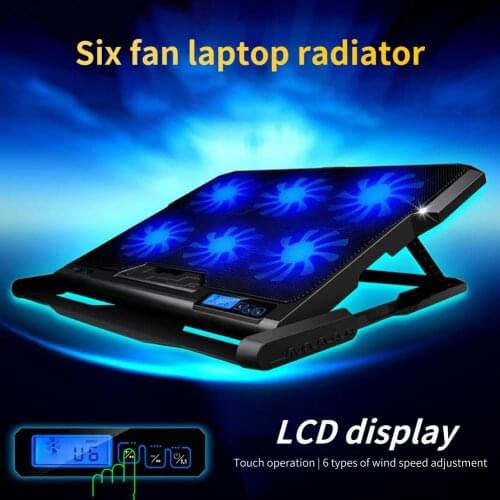 Laptop Cooling Pad 6 Cooling Fans and Double USB Ports Laptop Cooler with Light LCD Display Notebook Stand for 12-16 inch
