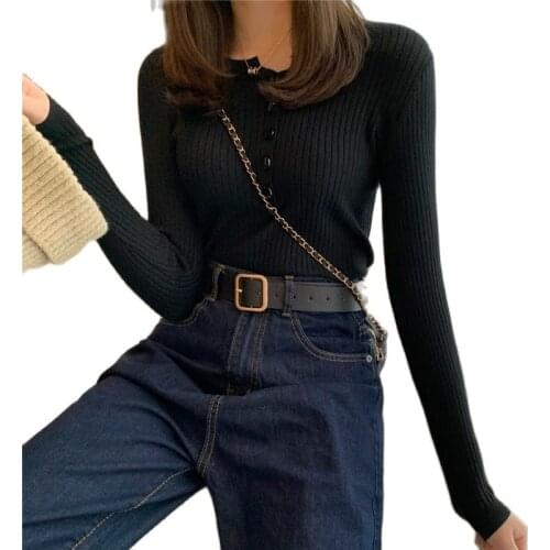 Fall 2021 Women Clothes Solid Slim Base Sweater Pull Femme Autumn Knitted Tops Female Pullovers Korean Style Womens Blouse