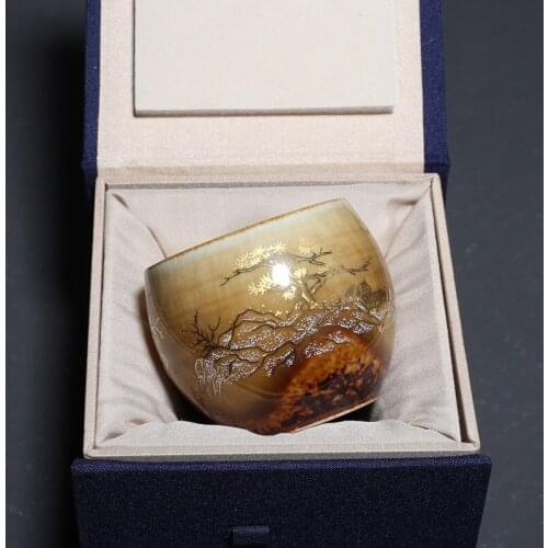 Natural Ore 100ML Outline In Gold Master Cup Pigmented Kung Fu Teacups Retro Traditional Chinese Drinkware Ceramic Glaze
