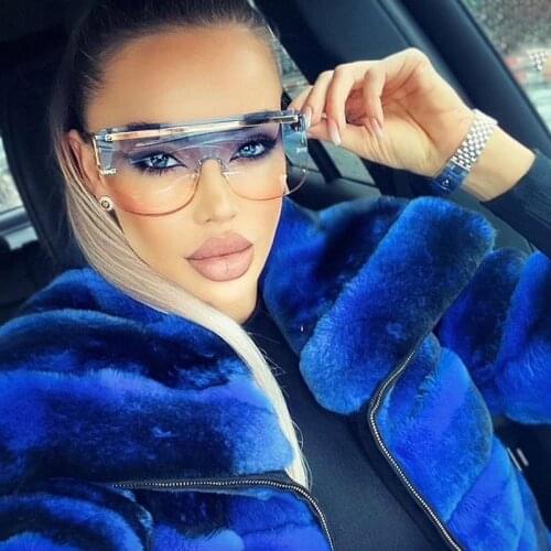 2021 Fashion Oversized Square Sunglasses Women Brand Rimless One Piece Sun Glasses Female Colorful Shades Oculos Feminino UV400