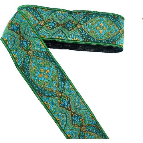 High Quality Retro totem 4.8CMX11YD Gold Line embroidery webbing lace Polyester Woven Jacquard Ribbon DIY Belt Accessories