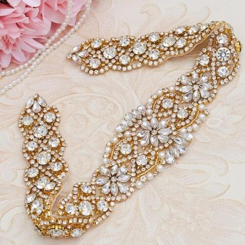 YANSTAR(5Pcs)Wholesale Rhinestones Appliques Sewing Clear Rose Gold Rhinestones Sew on For Bridal Sash YS829