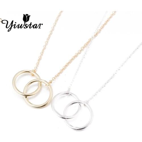 Yiustar Infinity Double Circle Necklace for Women Interlocking heart Love token Pendant Necklace Girls Jewelry Party Gifts