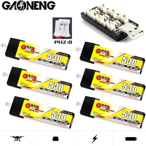 Gaoneng GNB 1S 530mAh 90C/180C 3.8V HV LiPo Battery Charger Set For RC Helicopter Quadcopter FPV Racing Drone Parts PH2.0 Plug
