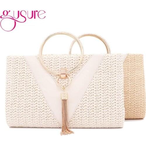 Gusure Womens Evening Bags 2021 Handbags with Metal Handle Tassel Clutch Chain Shoulder Purses Design for Lady Wedding Party