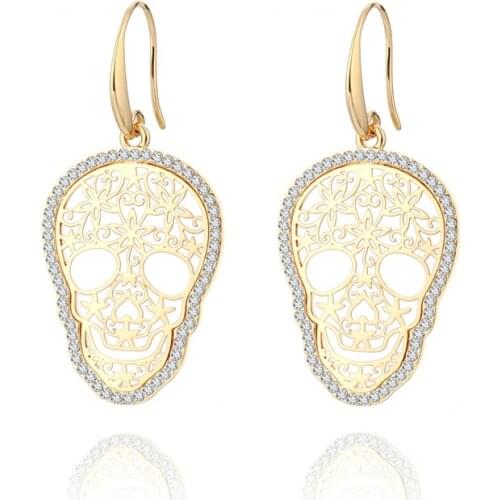 Trendy Gold Skull Earrings for Women Flower Skeleton Crystal Earring Vintage Hollow Skull pendientes mujer Jewelry Mother Gift