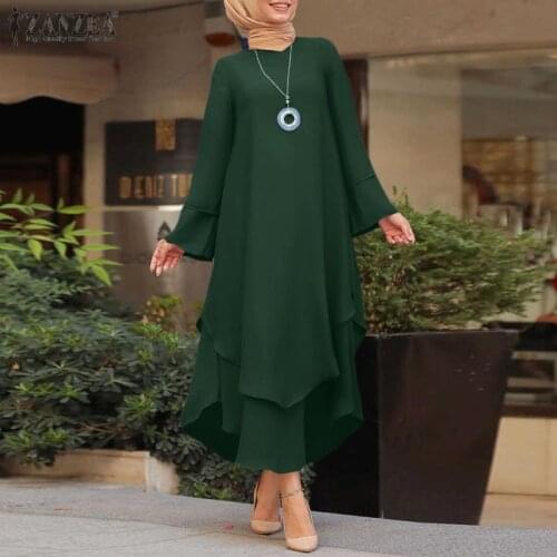 Womens Autumn Sundress ZANZEA Vintage Musllim Dress Long Sleeve Irregular Maxi Vestidos Female Marocain Turkish Robe Oversized