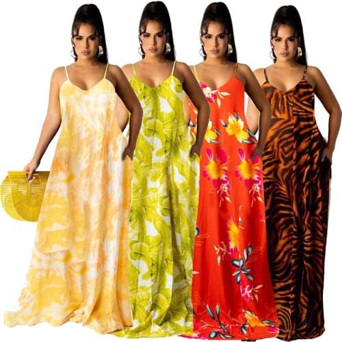 Stigende Women Bohemian Palm Leaf Maxi Dress Sexy High Split Summer Beach Halter Dress Casual Sleeveless Bandage Long Dress