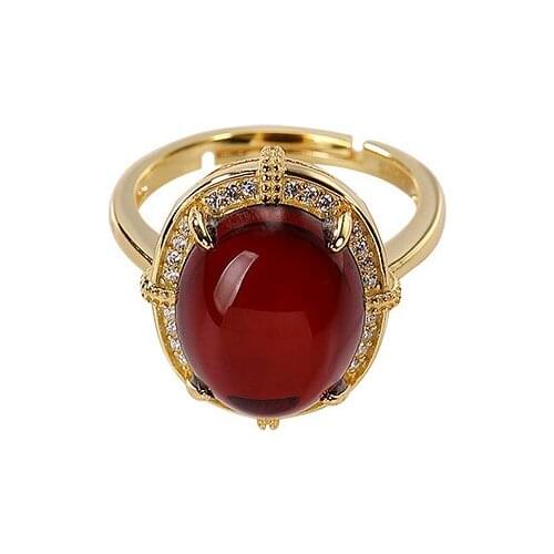 S925 sterling silver gold-plated natural amber blood amber ring affordable luxury fashion elegant Womens Open ring
