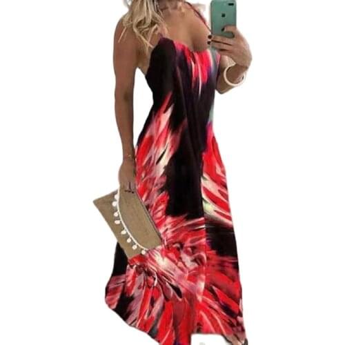 5XL Casual Women Maxi Dress Summer 2021 Plus Size Sleeveless Ladies Dresses V-neck Printed Long Dress Backless Clothing Vestidos