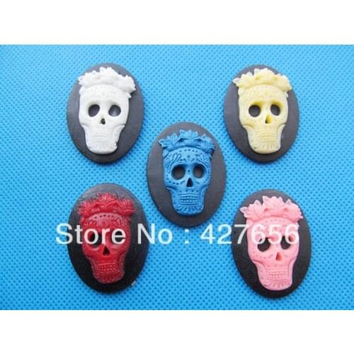 8pcs 30mmx40mm 5 Colors Oval Flatback Resin Skull Cameo Cabochon Charm Finding,fit Base Setting Tray,DIY Accessory Jewelry