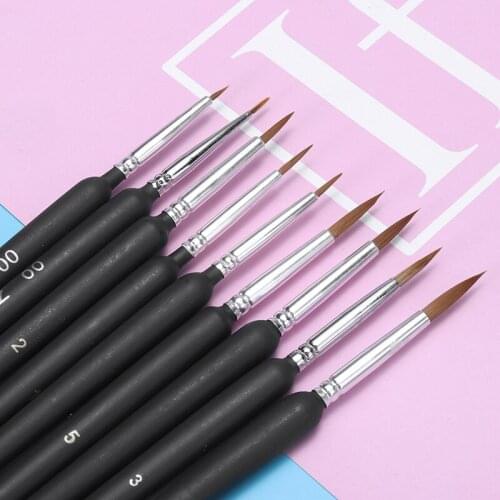 9pcs Professional Detail Paint Brush Fine Pointed Tip Miniature Brushes For Acrylic Watercolor Oil Drawing Kits