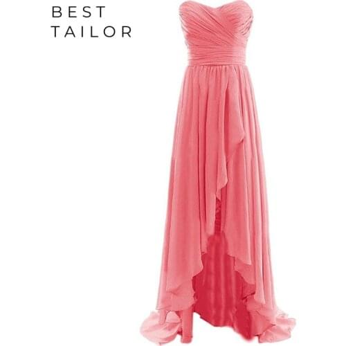 Bridesmaid Dresses Asymmetrical Long Maid of Honor Gowns Sweetheart Peach Chiffon Summer Wedding Party Guest GownsCustom Make
