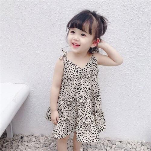 Blotona Cute Toddler Casual Slip Dress, Summer Girls Sleeveless Leopard Print V-Neck One-piece Ruffled Sundress 3-8Years