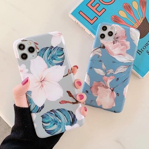 Art Flowers Cases For iPhone 12 mini XR XS Max 11 Pro Max X 7 8 Plus Shell Soft IMD Florals Banana Leaf Protective Back Cover
