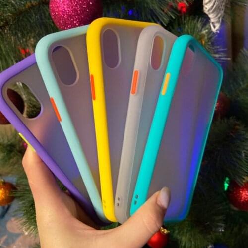 Shockproof Phone Case For iPhone 11 Pro Max XR X XS Max 7 8 6 Plus Soft TPU Border Matte Back PC Candy Color Back Cover