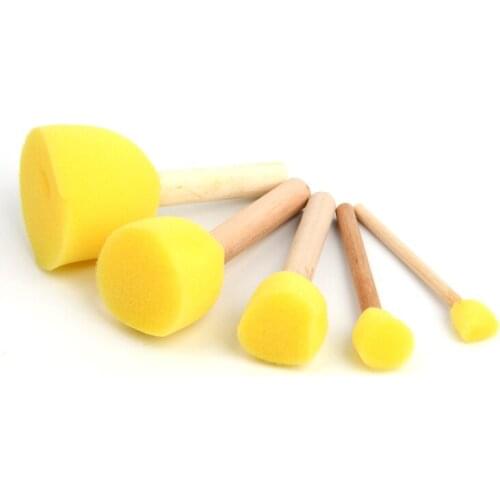 5Pcs/set Kid Sponge Paint Brush Original Wooden Handle Painting Graffiti Early Toy DIY Art Supplies Gifts Painting Supplies