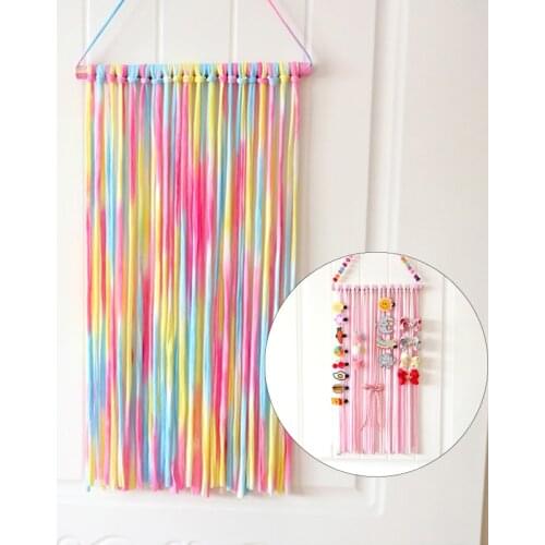 Handmade Children Hair Clips Acessories Organizer Rope Rainbow Barrette Hairband Wooden Straps Belt Storage Holders