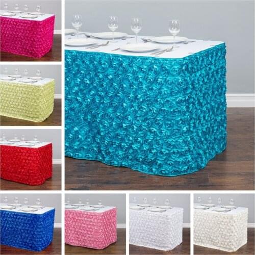 10FT 14FT 21FT Long Satin Rose Tablecloth Skirting Cake Table Skirt For Wedding Event Decoration