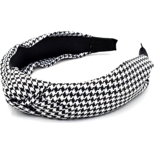 Women Personality British Style Plaid Houndstooth Hairband Retro Knotted Headband Women Girls Hair Bands Hoop Bezel Headwear