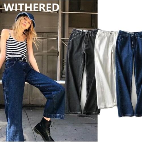 Jenny&Dave loose boyfriend jeans mom jeans woman england high street ins blogger vintage pockets cargo high waist for women