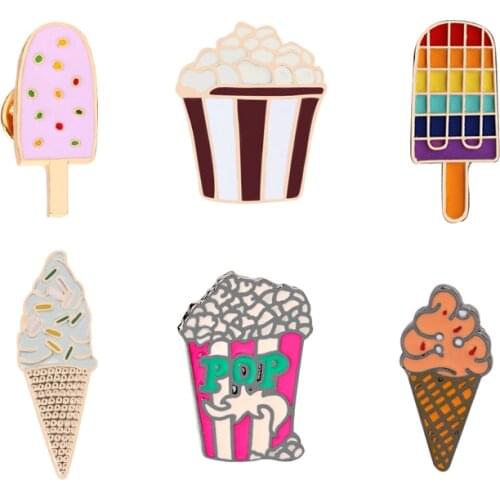 Popcorn Popsicle Ice cream Enamel Pins Creative Cute Cartoon Brooches Metal Button Badge For Women Men Clothes Lapel Pin Jewelry