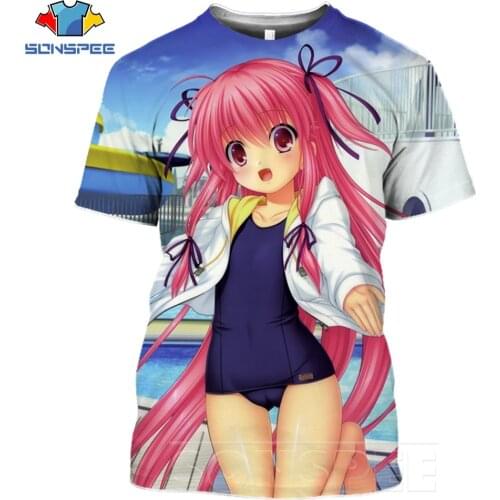 SONSPEE Anime Game T Shirt Streetwear Anime Angel Beats Sexy Loli Girl Men Women T-shirts Harajuku Mens Short Top Tshirt