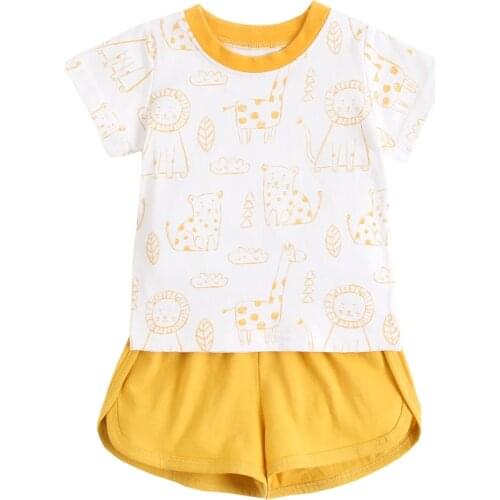 Sanlutoz Baby Girls Cute Clothing Sets Animal Pattern Short Sleeve Shirts + Shorts Cotton