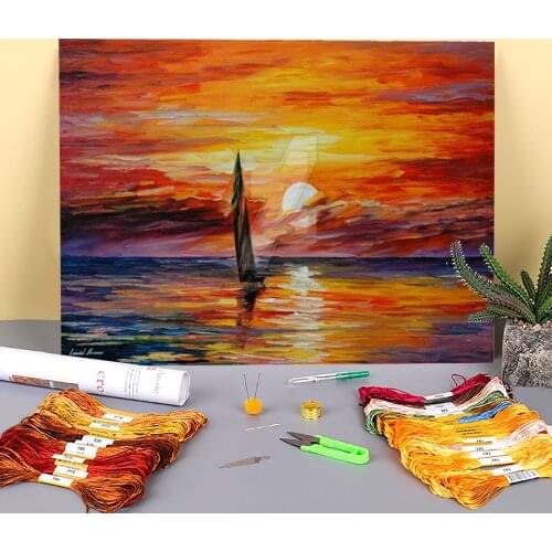 Lonely Sail Printed Canvas 11CT Cross-Stitch Set DIY Embroidery DMC Threads Sewing Knitting Handicraft Hobby Different Adults