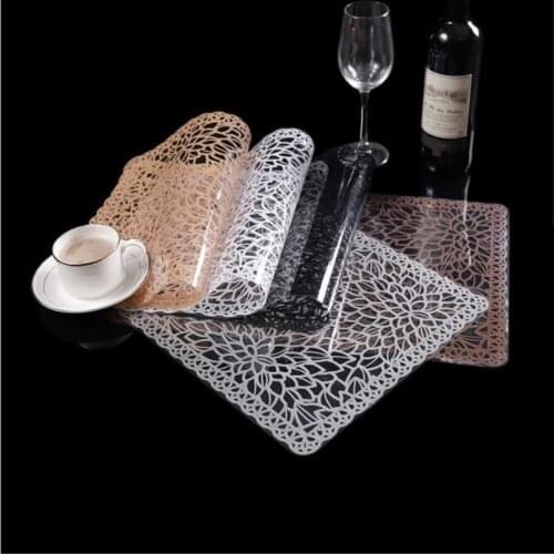 INS Rectangular Hollow PVC Dining Table Mats Tableware Placemat Disc Bowl Pads Insulation Mat Western Restaurant Cafe Bar Decor