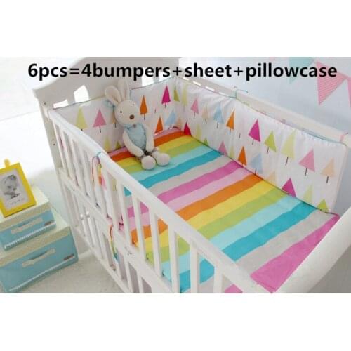 6PCS Baby bedding set juego de cuna cotton baby crib bedding protetor de berco (4bumper+sheet+pillow cover)