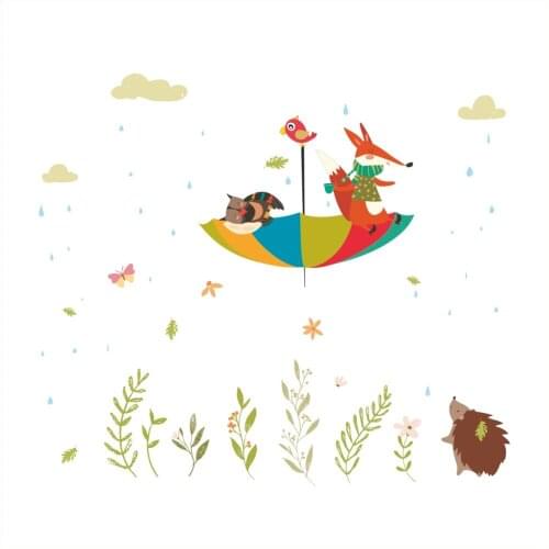 Colorful Cloud Umbrella fox Decoration wall stickers for child bedroom Home Decor mural Living room Decal Cartoon Art wall paper