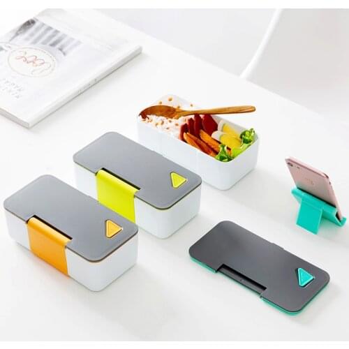 850ml Microwave Lunch Box with Mobile Phone Bracket Food Container Bento Boxes Leakproof Food Storage Lunchbox for Camp Picnic