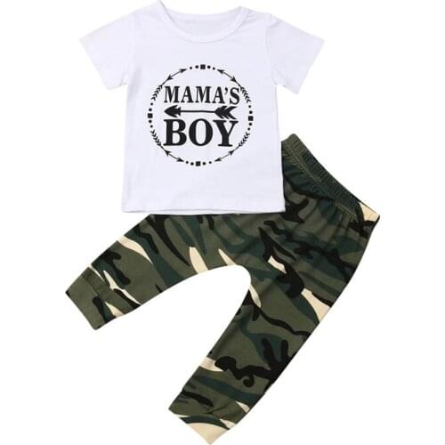 Toddler Kids Summer Sunsuit Tracksuit Set Infant Baby Boy Cotton Tops T-shirt Camo Pants Trousers Children Outfit Clothes Set