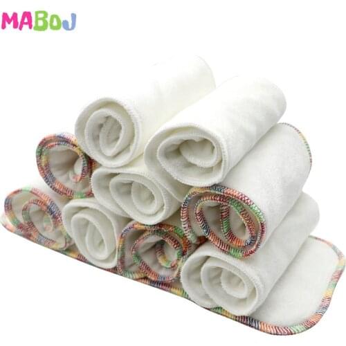 MABOJ 10pcs Cloth Diaper Inserts 4 Layer Bamboo Terry Microfiber Washable Nappy Insert One Size Pocket Baby Diapers Cover Pul