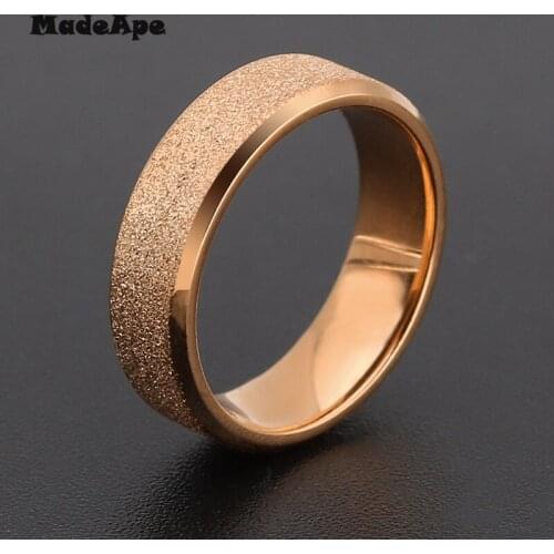 MadApe Width 4mm 316L Stainless Steel Frosted Finger Ring Rose Gold Color For Women Men Wedding Ring For Engagement Jewelry