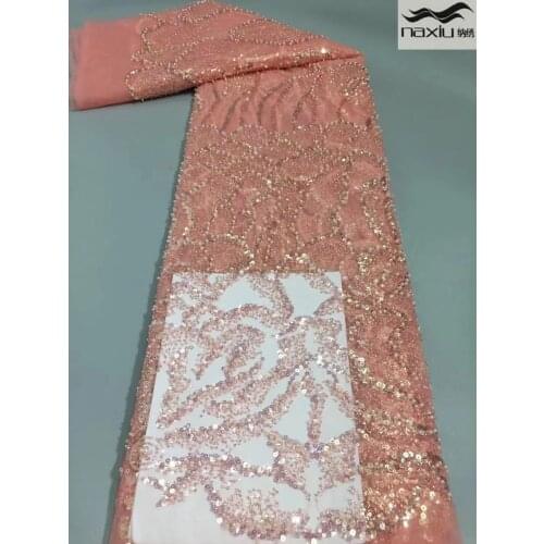 Madison African Sequins Lace Fabric 2021 High Quality Handmade Beaded Lace Nigerian French Lace Fabric For Party Dress