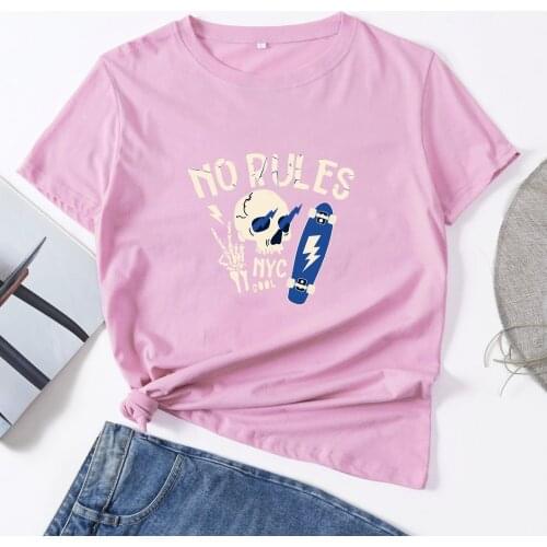 Summer Womens Fashion Round Neck Casual T-Shirt Cool Cotton Short Sleeve Top