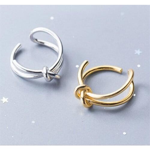 Fashion Personality Line Double Knot 925 Sterling Silver Jewelry Geometric Asymmetric Woven Exquisite Opening Rings R677